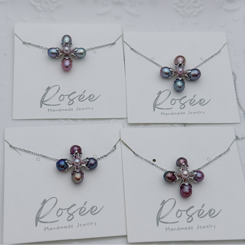 X555 S925 Freshwater Pearl Cross Pendant Necklace